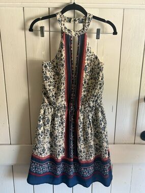 Charlotte Russe Navy, Cream & Red Floral Halter Dress